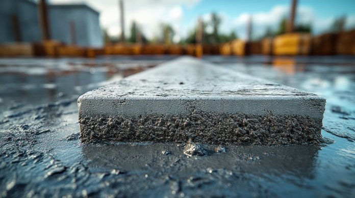 Close-up of a concrete slab on a construction site.