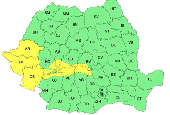 HARTĂ. Alerte meteo pentru condiții severe de vreme HARTĂ. Alerte meteo pentru condiții severe de vreme. Aproape 20 de județe, sub alertă galbenă