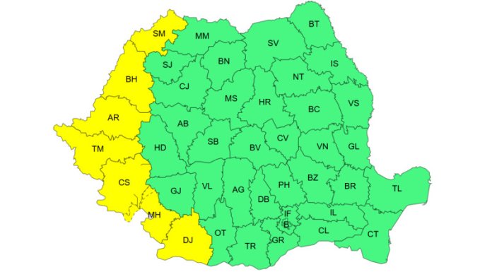 HARTĂ: Alertă de cod galben pentru căldură extremă și furtuni în România - ANM preconizează 37°C și vânt cu viteze de 70 km/h. HARTĂ: Alertă de cod galben pentru căldură extremă și furtuni în România - ANM preconizează 37°C și vânt cu viteze de 70 km/h.